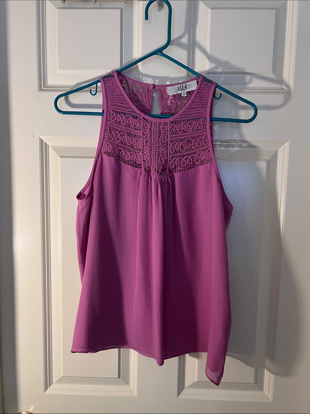 Tibi Orchid Pink Crochet Yoke Sleeveless Camisole